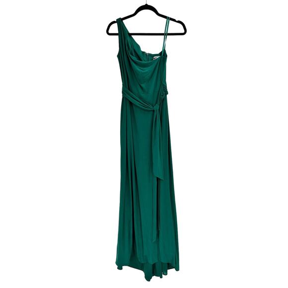 Mac Duggal Emerald Green One Shoulder Belted Jersey Gown Size 0 - Picture 3 of 7